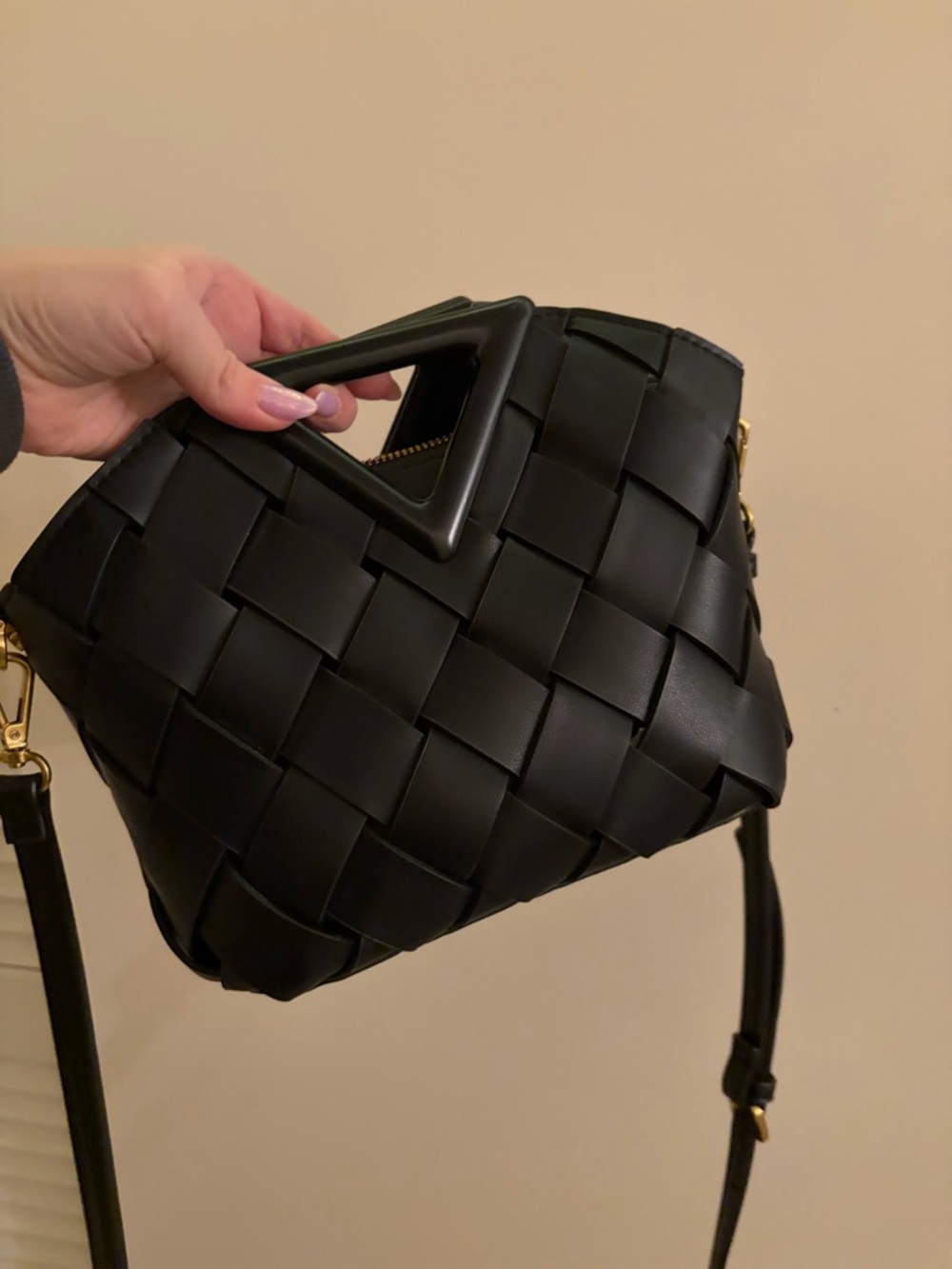 Anthropologie Black Woven Triangle Handle Crossbody Bag